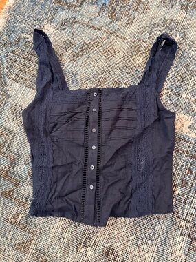 Free People Black Lace-Trim Button Front Camisole small